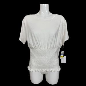 1. State Smocked Waist Soft Ecru Short Sleeve Top/Tee XL